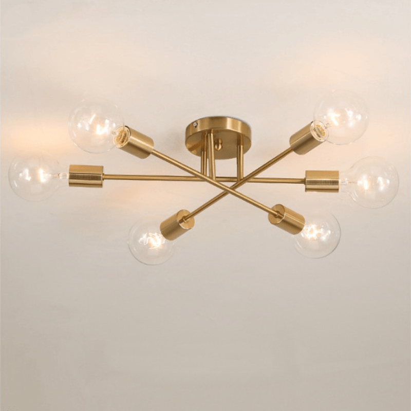 Lustre Para Sala Moderno Dourado 6 Lâmpadas