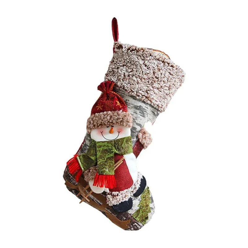 Meia Natalina Decorativa de Cânhamo e Flanela para Lareira 48cm Lavielle