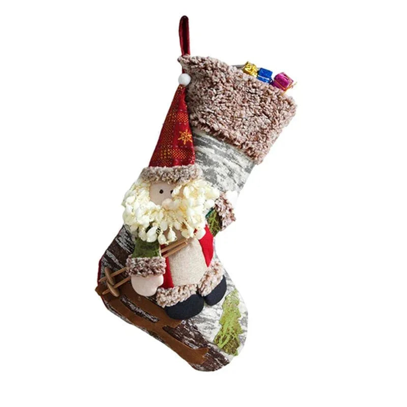 Meia Natalina Decorativa de Cânhamo e Flanela para Lareira 48cm Lavielle