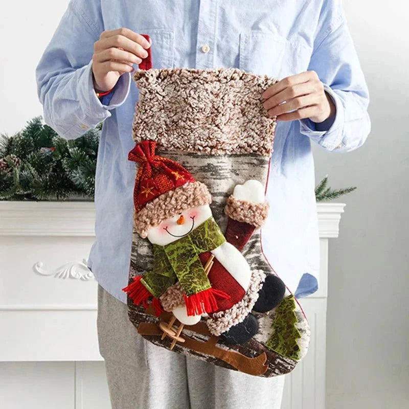 Meia Natalina Decorativa de Cânhamo e Flanela para Lareira 48cm Lavielle