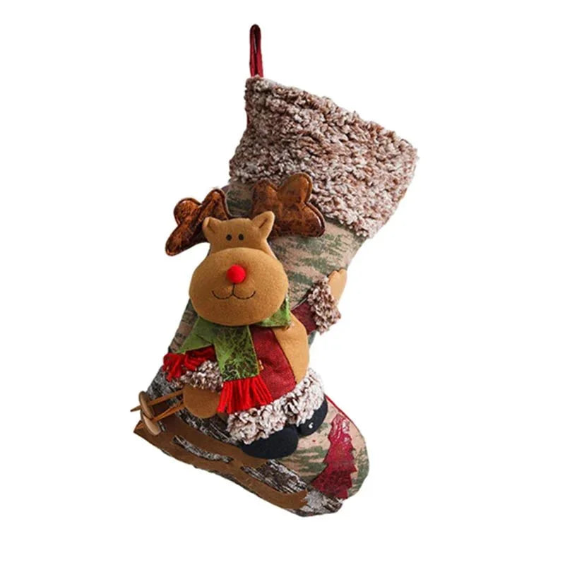 Meia Natalina Decorativa de Cânhamo e Flanela para Lareira 48cm Lavielle