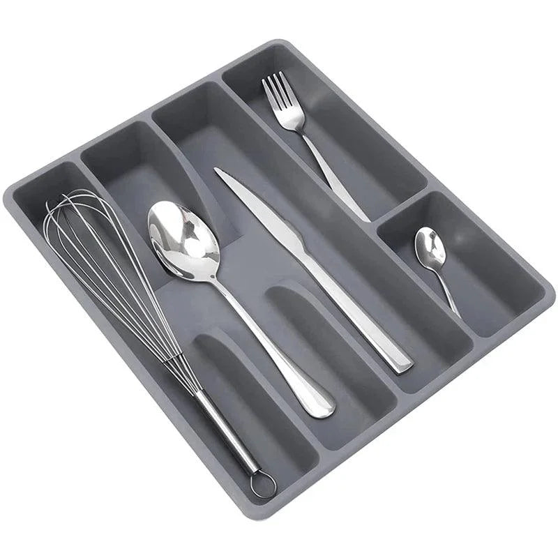 Organizador de Talheres Cinza com 5 Divisórias para Gavetas Cozinha Lavielle