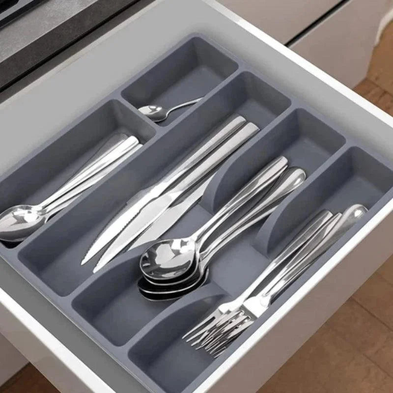 Organizador de Talheres Cinza com 5 Divisórias para Gavetas Cozinha Lavielle