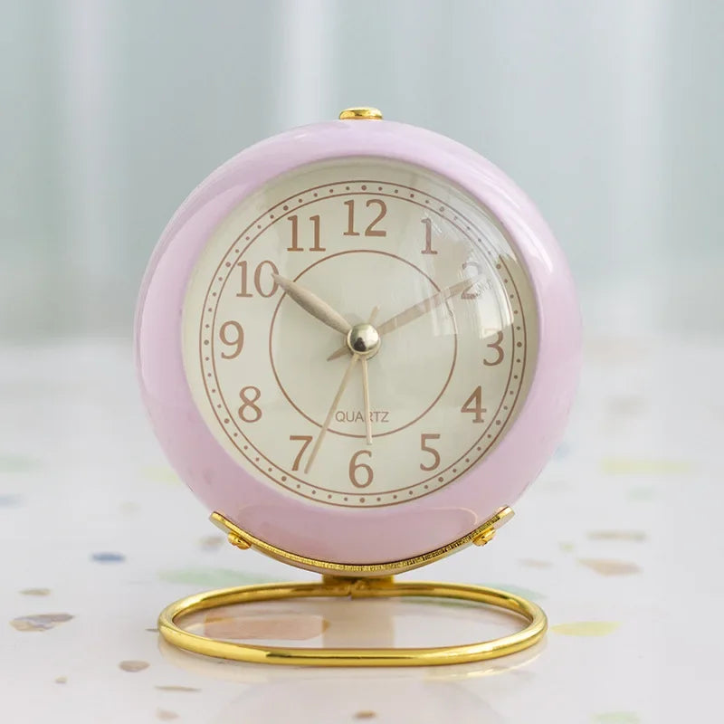 Relógio Despertador Metal Redondo Silencioso com Luz para Mesa Lavielle