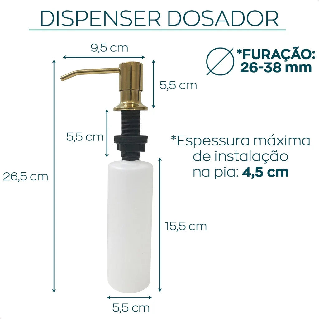 Dosador Para Pia Dourado Brilhante Inox 304 Toque De Casa