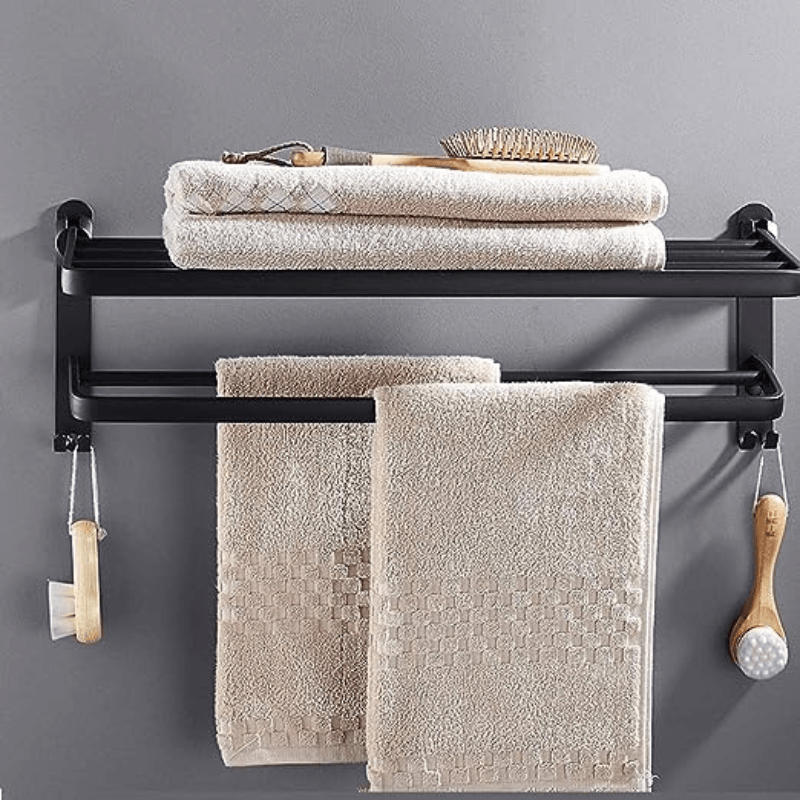 Toalheiro Para Banheiro Duplo Preto Matte 50cm