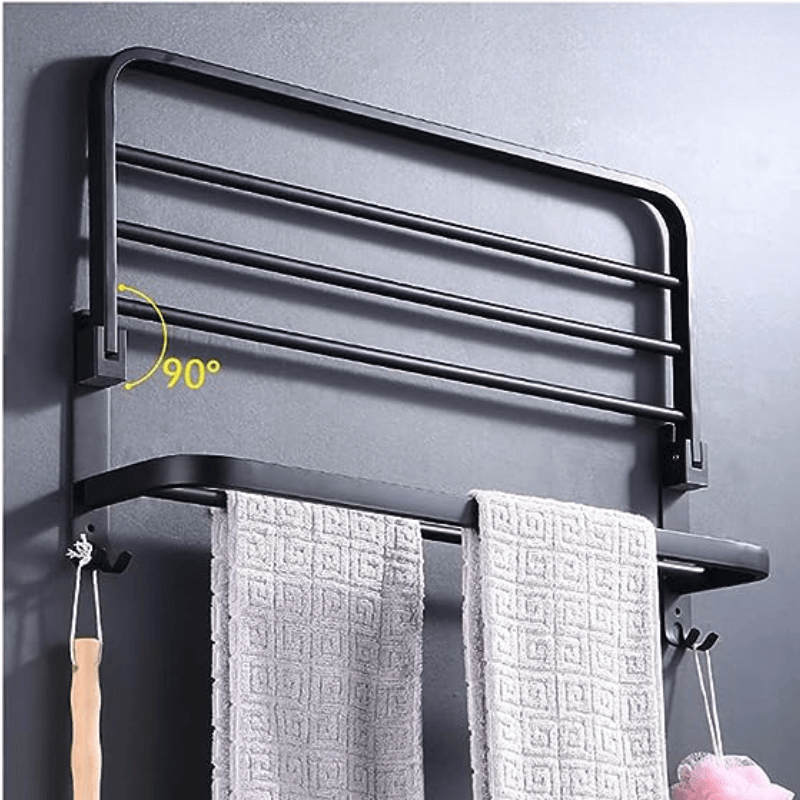Toalheiro Para Banheiro Duplo Preto Matte 50cm