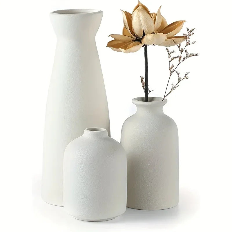 Vasos Decorativos Cerâmica Rústica para Sala e Escritório 3 Peças Lavielle