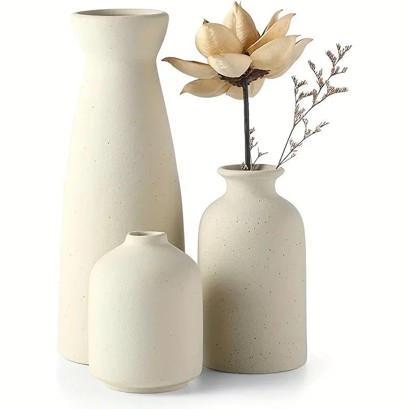 Vasos Decorativos Cerâmica Rústica para Sala e Escritório 3 Peças Lavielle