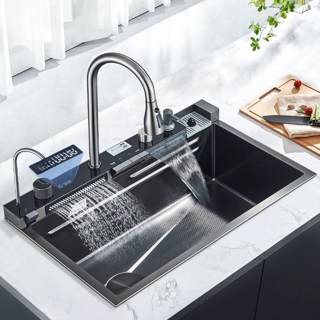 Kit Cuba Cozinha Cascata Gourmet Aço Inox Com Torneira Flexível